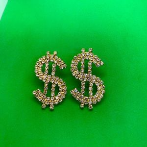 Rhinestone Decor Dollar Design Stud Earrings